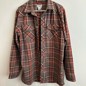 L.L. Bean Casual Button Down Shirt Red and Gray